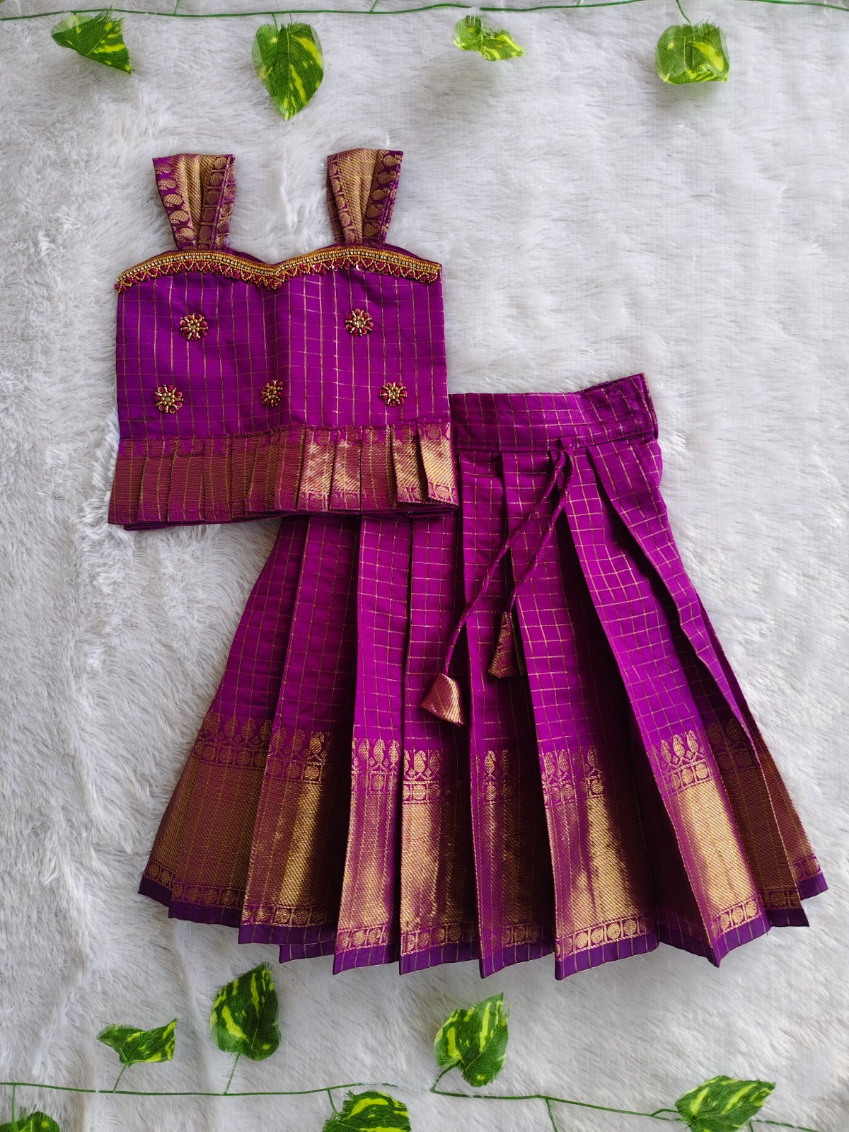 (SCE004) Traditional Purple and Gold Festive Sibling Outfit Set