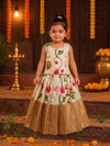 (ETS008) Elegant Lotus Print Kids Ethnic Pattu Pavadai Set
