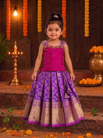 (ETS009) Royal Magenta and Purple Silk Pattu Pavadai