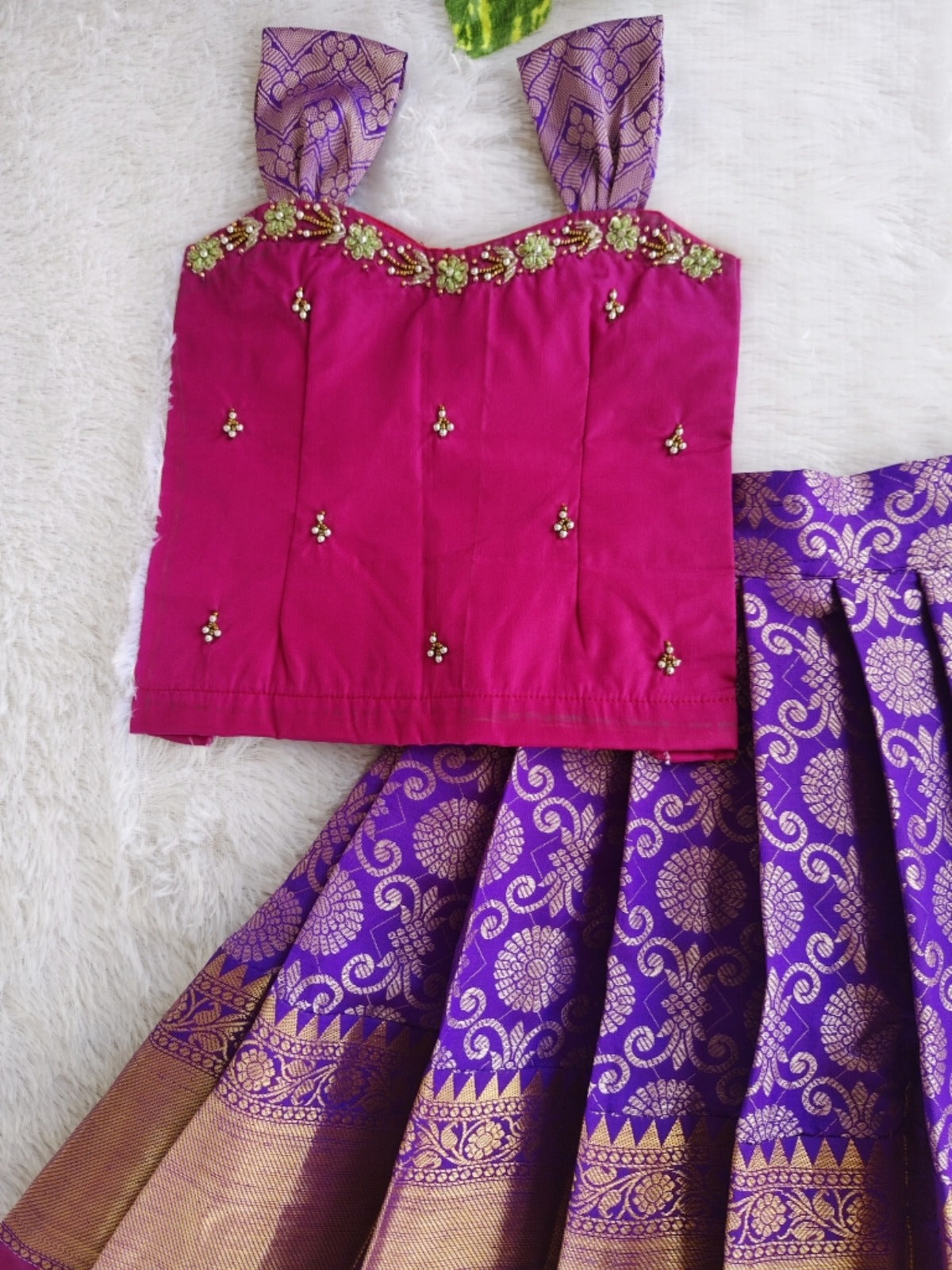 (ETS009) Royal Magenta and Purple Silk Pattu Pavadai