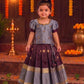 (ETS011) Elegant Grey and Maroon Traditional Pattu Pavadai Set