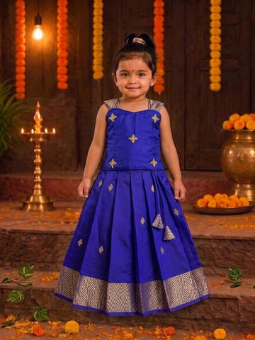 (ETS017) Royal Purple & Gold Traditional Pattu Pavadai Set