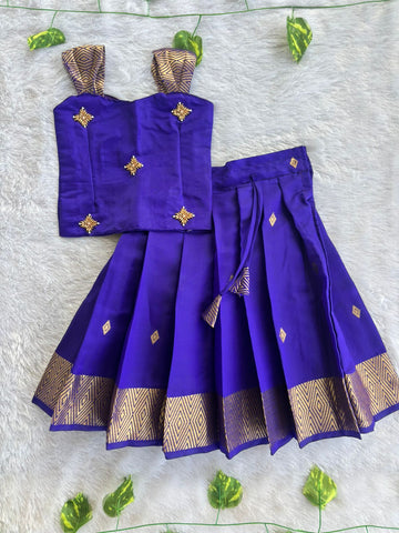 (ETS017) Royal Purple & Gold Traditional Pattu Pavadai Set