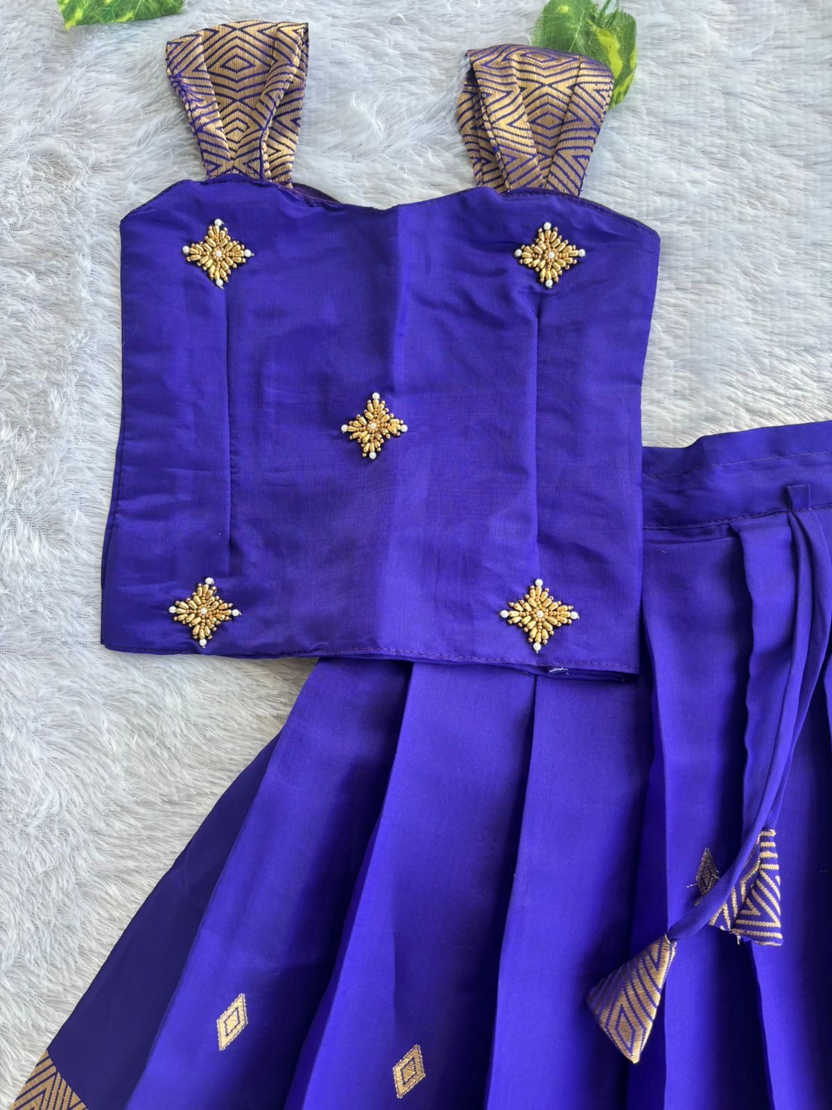 (ETS017) Royal Purple & Gold Traditional Pattu Pavadai Set