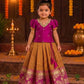 (ETS018) Vibrant Rani Pink & Mustard Yellow Checked Pattu Pavadai Set