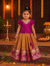 (ETS018) Vibrant Rani Pink & Mustard Yellow Checked Pattu Pavadai Set