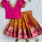 (ETS018) Vibrant Rani Pink & Mustard Yellow Checked Pattu Pavadai Set