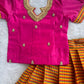 (ETS018) Vibrant Rani Pink & Mustard Yellow Checked Pattu Pavadai Set