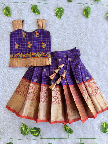 (ETS019)Traditional Ethnic Purple & Gold Silk Pattu Pavadai Set