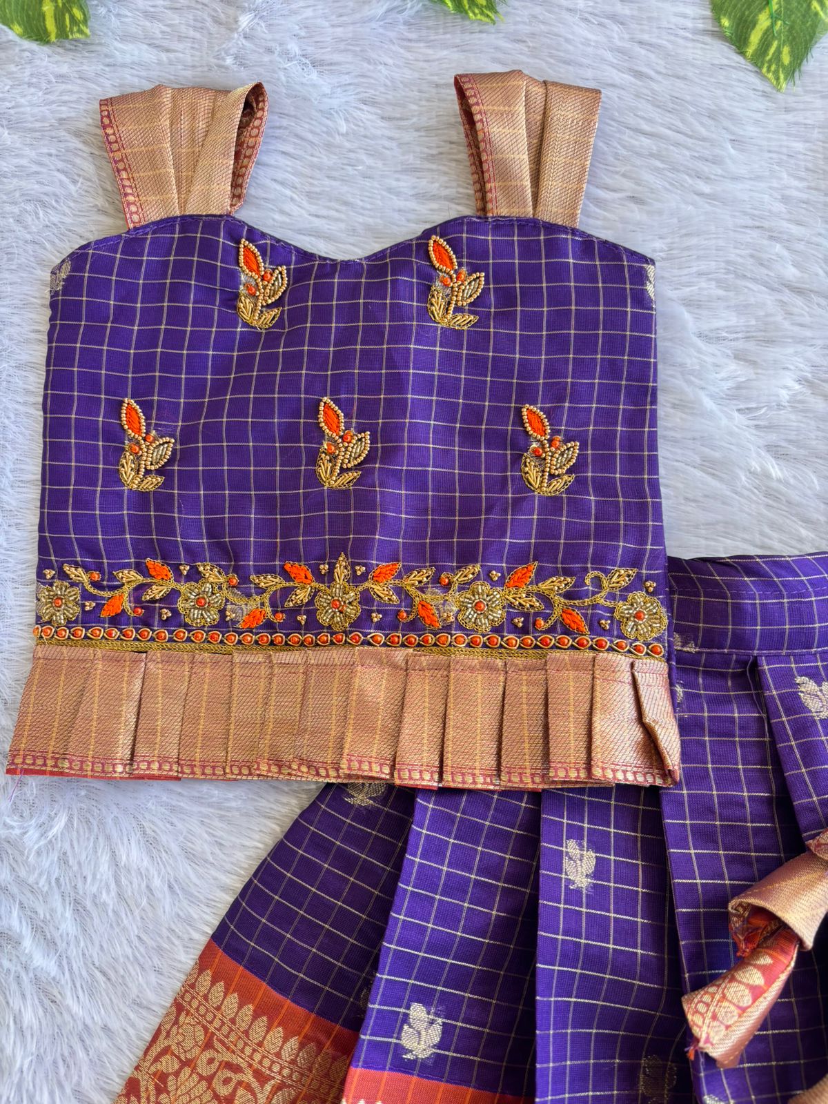 (ETS019)Traditional Ethnic Purple & Gold Silk Pattu Pavadai Set