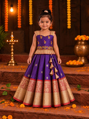 (ETS019)Traditional Ethnic Purple & Gold Silk Pattu Pavadai Set