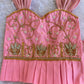 (ETS020) Elegant Pink & Silver Embroidered Silk Pattu Pavadai Set