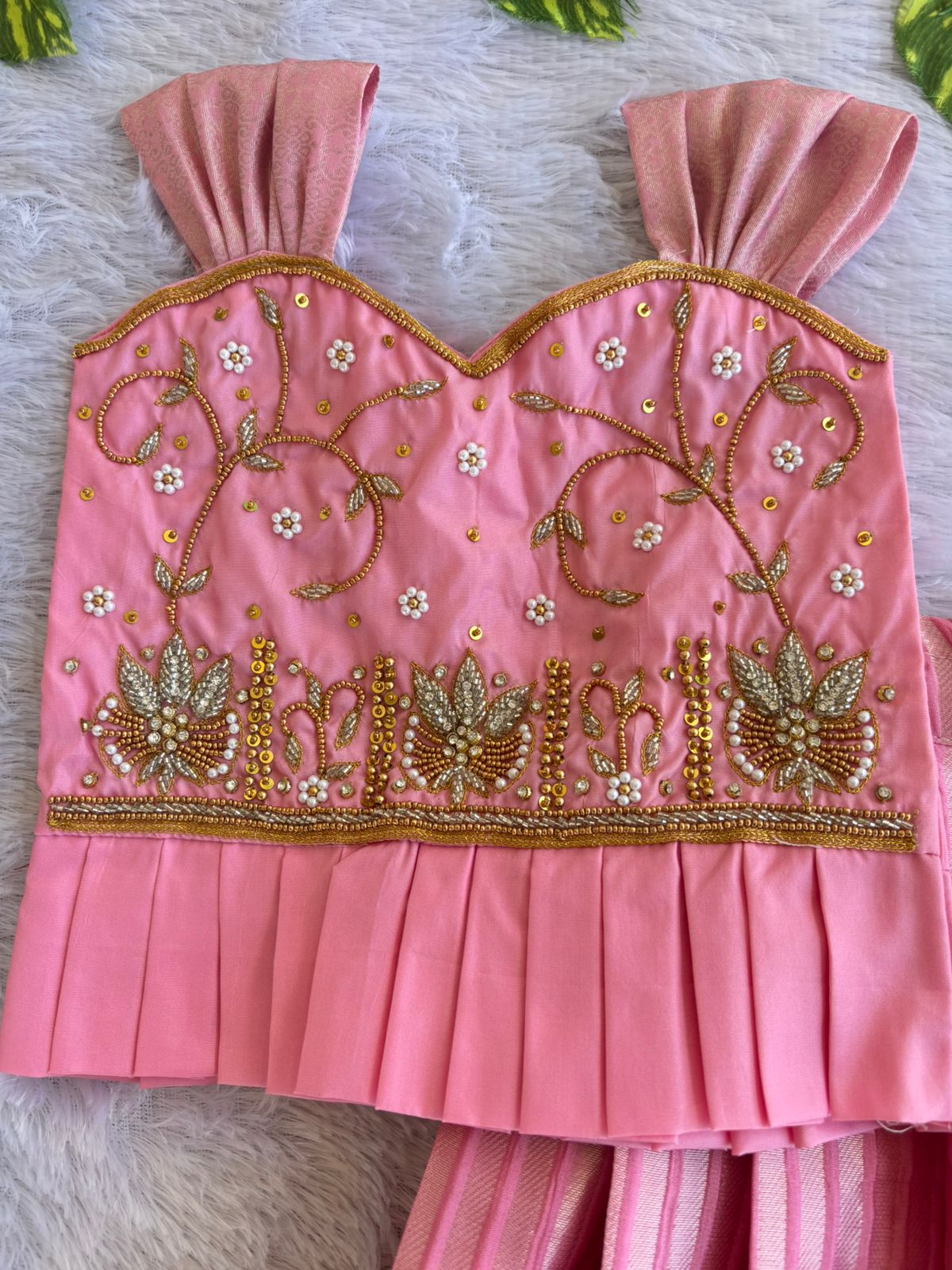 (ETS020) Elegant Pink & Silver Embroidered Silk Pattu Pavadai Set