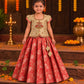 (ETS021)Gold and Red Embroidered Peacock Motif Top with Brocade Pleated Set