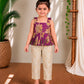 (ETTP002) Elegant Botanical Print Peplum Top with Rawsilk  Pants Set