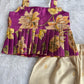 (ETTP002) Elegant Botanical Print Peplum Top with Rawsilk  Pants Set