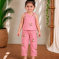 (ETTP003) Charming Floral Embroidered Pink Top and Trouser Set