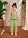 (ETTP004) Charming Floral Embroidered Green Peplum Top and Trouser Set