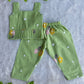 (ETTP004) Charming Floral Embroidered Green Peplum Top and Trouser Set