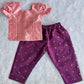 (ETTP006) Graceful Ruffle-Sleeve Pink Top with Brocade Trousers Set