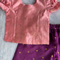 (ETTP006) Graceful Ruffle-Sleeve Pink Top with Brocade Trousers Set