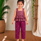 (ETTP007) Vibrant Bandhani-Print Layered Peplum Top with Brocade Trousers Set