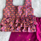 (ETTP007) Vibrant Bandhani-Print Layered Peplum Top with Brocade Trousers Set
