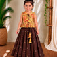 (ETTS053) Autumn Floral Peplum Top with Brocade Lehenga Skirt Set