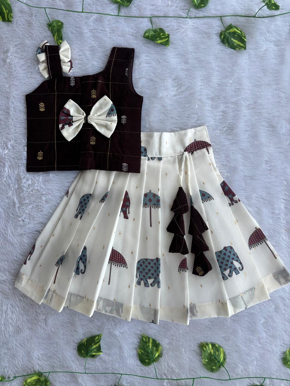 (ETTS005)  Chanderi Weaves Elephant Print Ethnic Lehenga Set