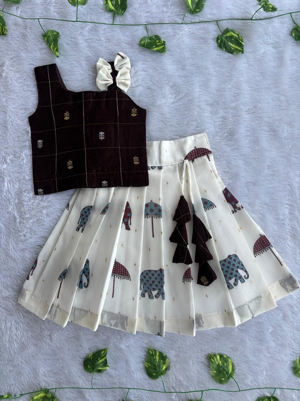 (ETTS005)  Chanderi Weaves Elephant Print Ethnic Lehenga Set