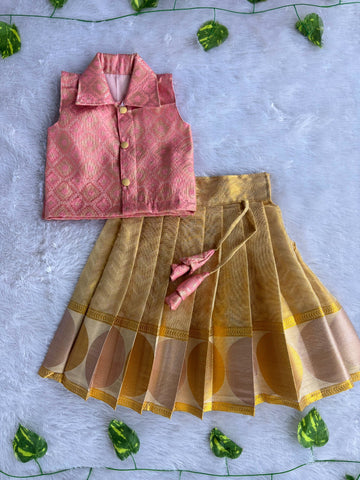 (ETTS006)  Golden Tissue Weaves Girls Top & Skirt Set