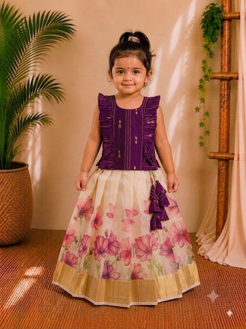 (ETTS011) Kerala Tissue weaves Girls Top & Skirt Set