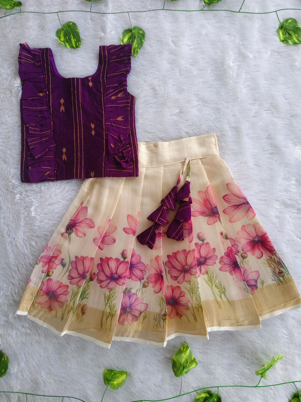 (ETTS011) Kerala Tissue weaves Girls Top & Skirt Set
