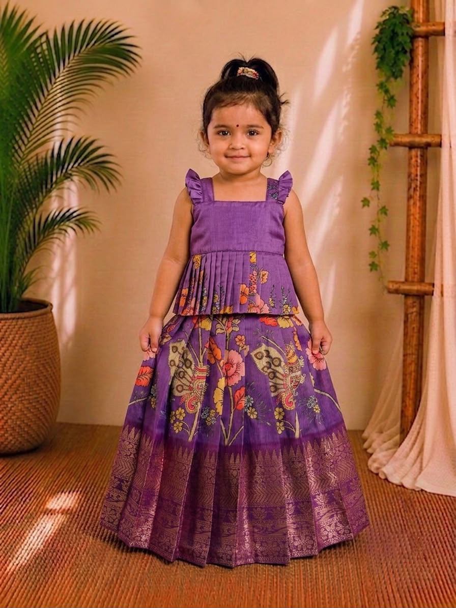 (ETTS015)Vibrant Purple Floral Zari Traditional  Set