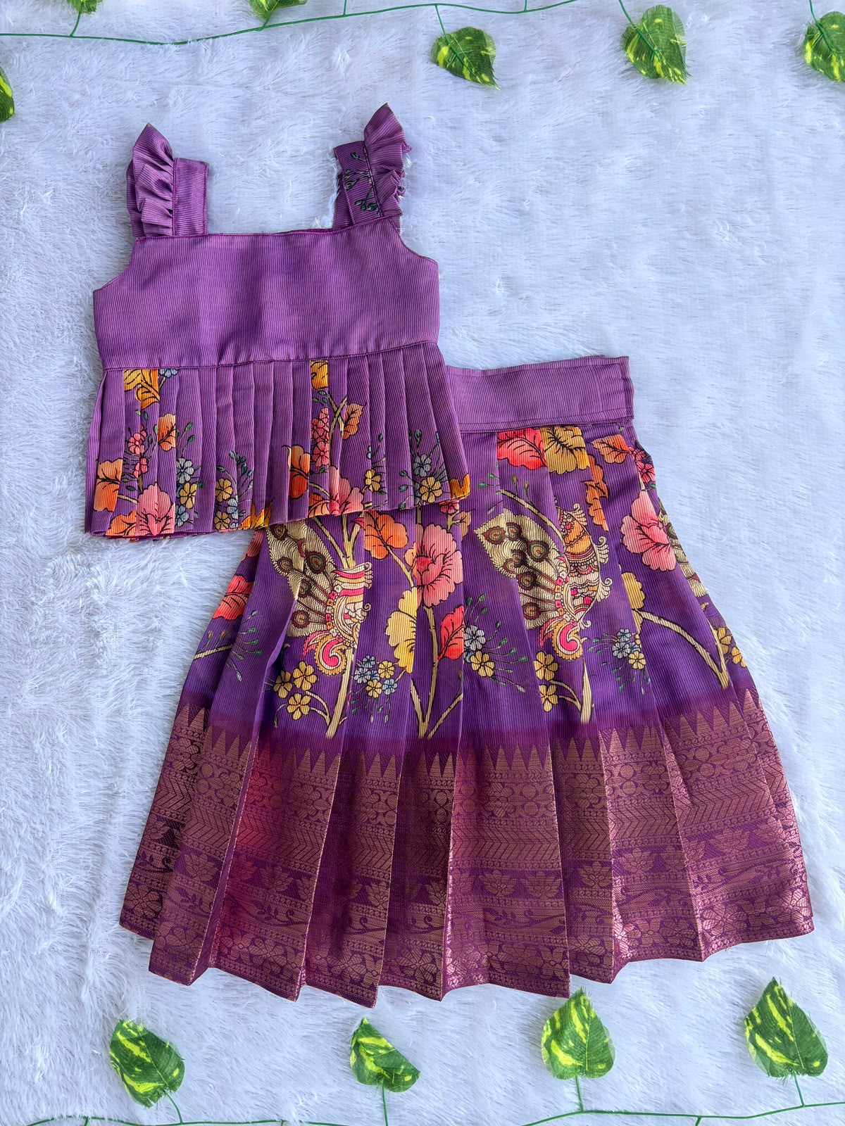 (ETTS015)Vibrant Purple Floral Zari Traditional  Set