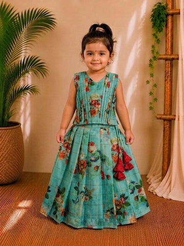 (ETTS019)Charming Floral Sea Green Ethnic Lehenga Set