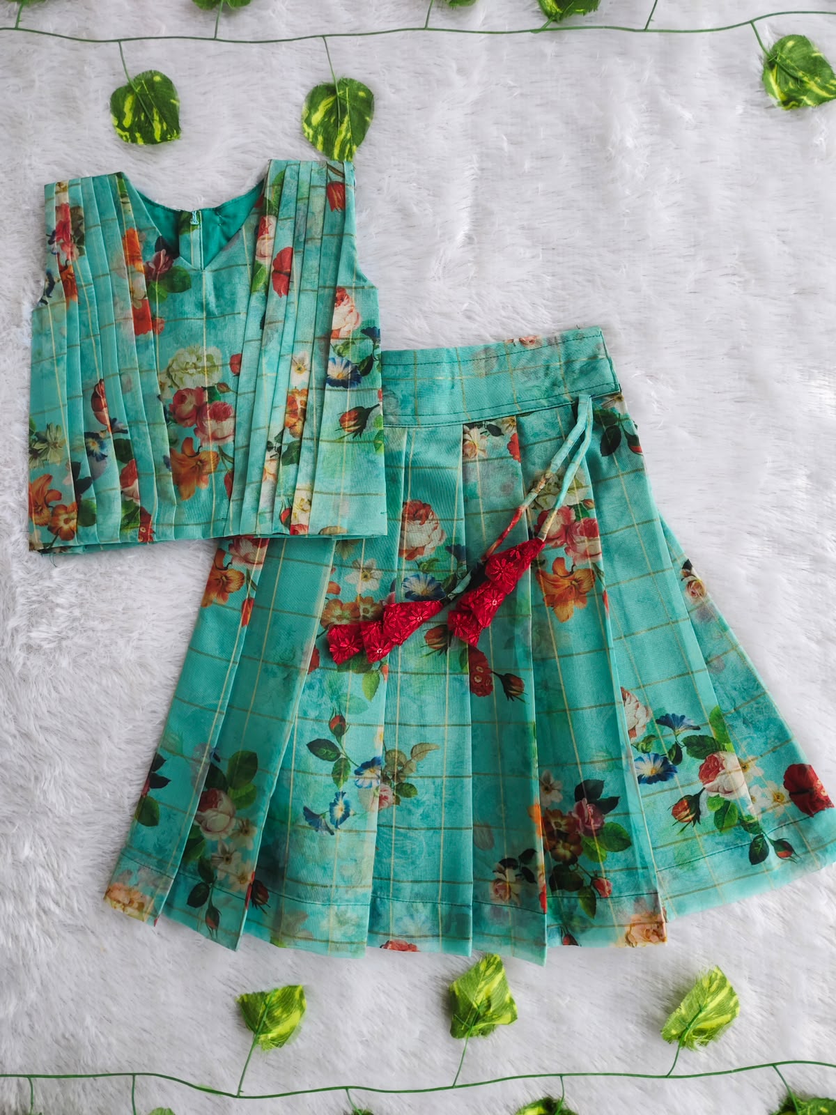 (ETTS019)Charming Floral Sea Green Ethnic Lehenga Set