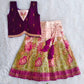(ETTS020)Elegant Lotus Print Purple and Cream Ethnic Lehenga Set