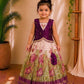 (ETTS020)Elegant Lotus Print Purple and Cream Ethnic Lehenga Set