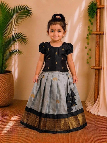 (ETTS021)Classic Black and Silver-Grey Ethnic Lehenga Set