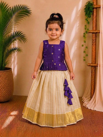 (ETTS022)Elegant Purple and Cream Striped Ethnic Lehenga Set