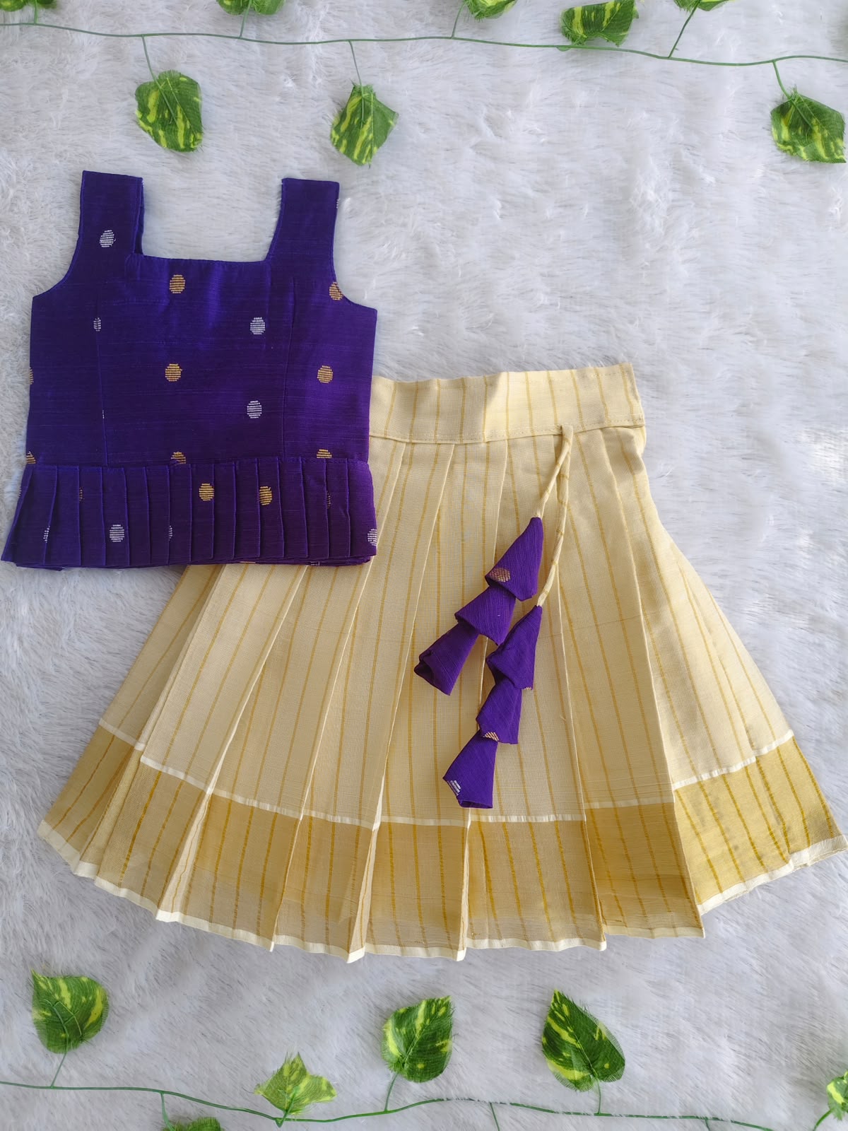(ETTS022)Elegant Purple and Cream Striped Ethnic Lehenga Set