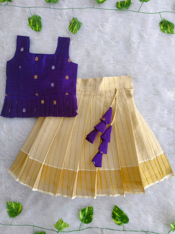 (ETTS022)Elegant Purple and Cream Striped Ethnic Lehenga Set