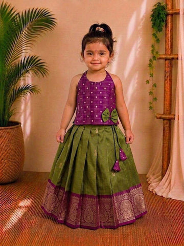 (ETTS027)Traditional Kids' Silk Pattu Pavadai  Set