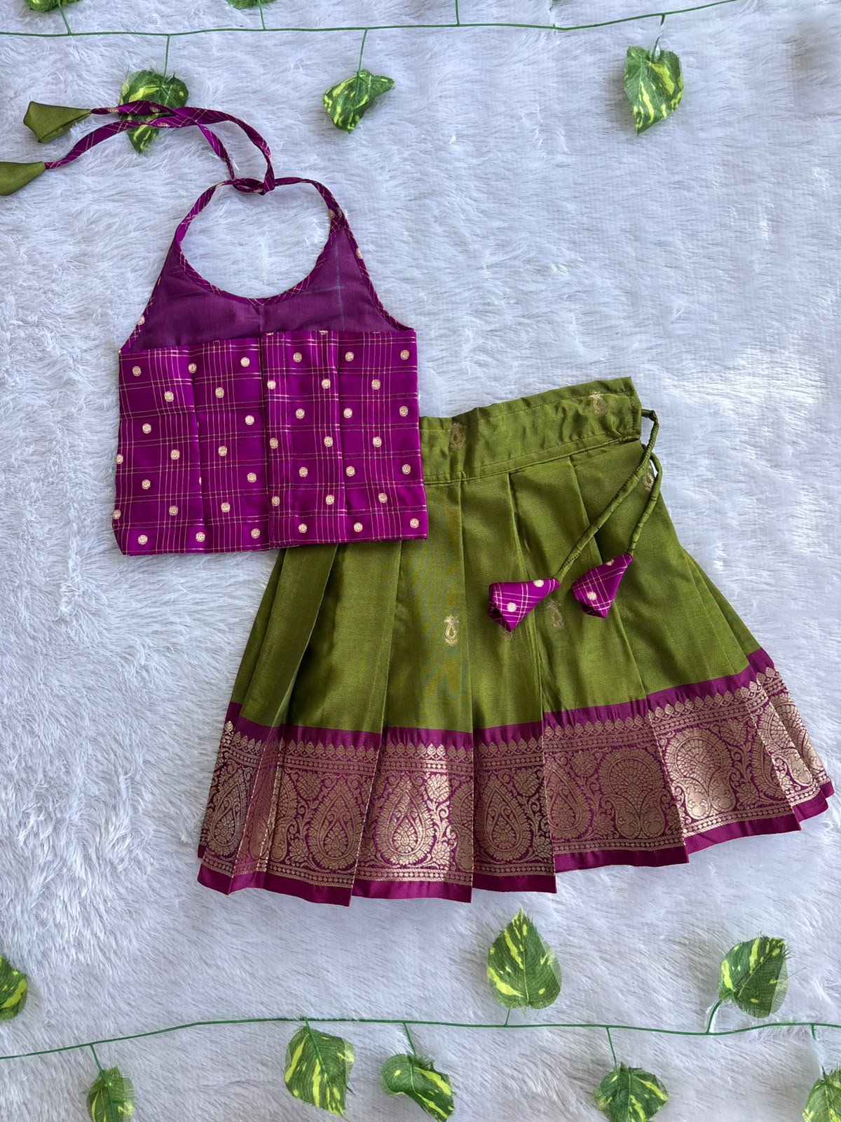 (ETTS027)Traditional Kids' Silk Pattu Pavadai  Set