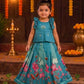 (ETTS031)Elegant peacock blue lotus & Pichwai print Set