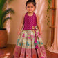 (ETTS032) Traditional magenta and cream brocade flared pattu pavadai  set.