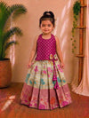 (ETTS032) Traditional magenta and cream brocade flared pattu pavadai  set.