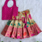 (ETTS032) Traditional magenta and cream brocade flared pattu pavadai  set.