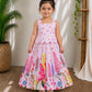 (ETTS033)Charming Floral Print Scalloped Hem Crop Top and Long Skirt Set